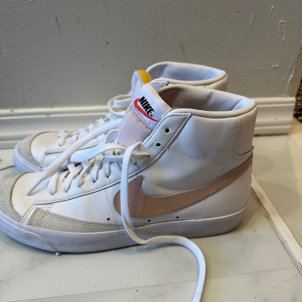 Nike Blazer '77 High-Top Sneaker- pink and white
